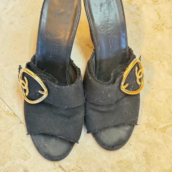 CHANEL Shoes - Chanel Black Women's platform Shoes with Gold Accent Size 8